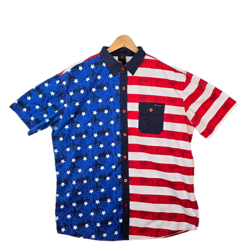 Vintage Enyce Sean Combs Co. 3XL Short Sleeve Button Up Shirt American Flag USA